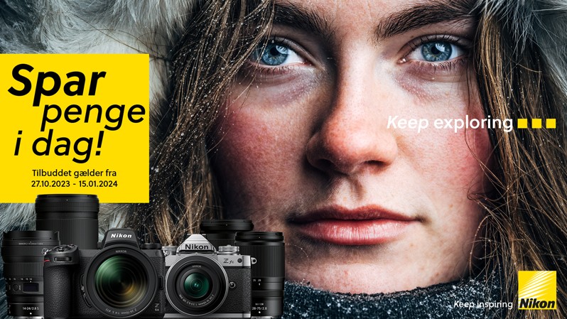  Frem til den 15. januar 2024 tilbyder Nikon en kontant rabat på udvalgte produkter.